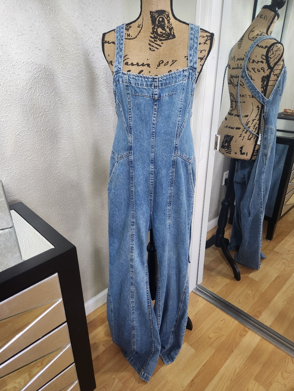Free People Washed Blue Denim Overalls Jeans for Women